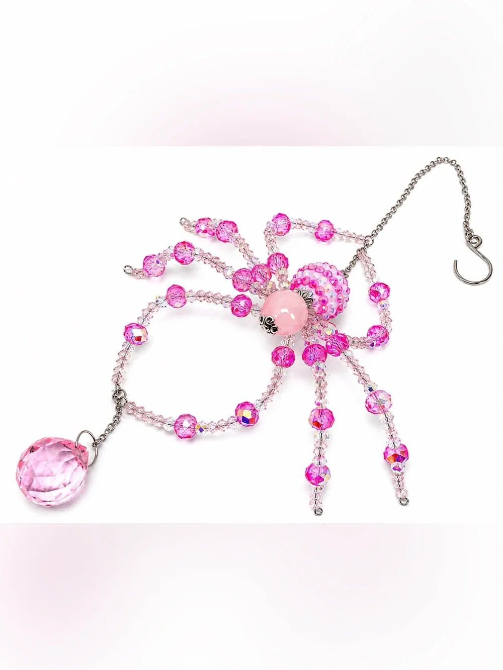 Pink Crystal Beaded Spider Sun Catcher